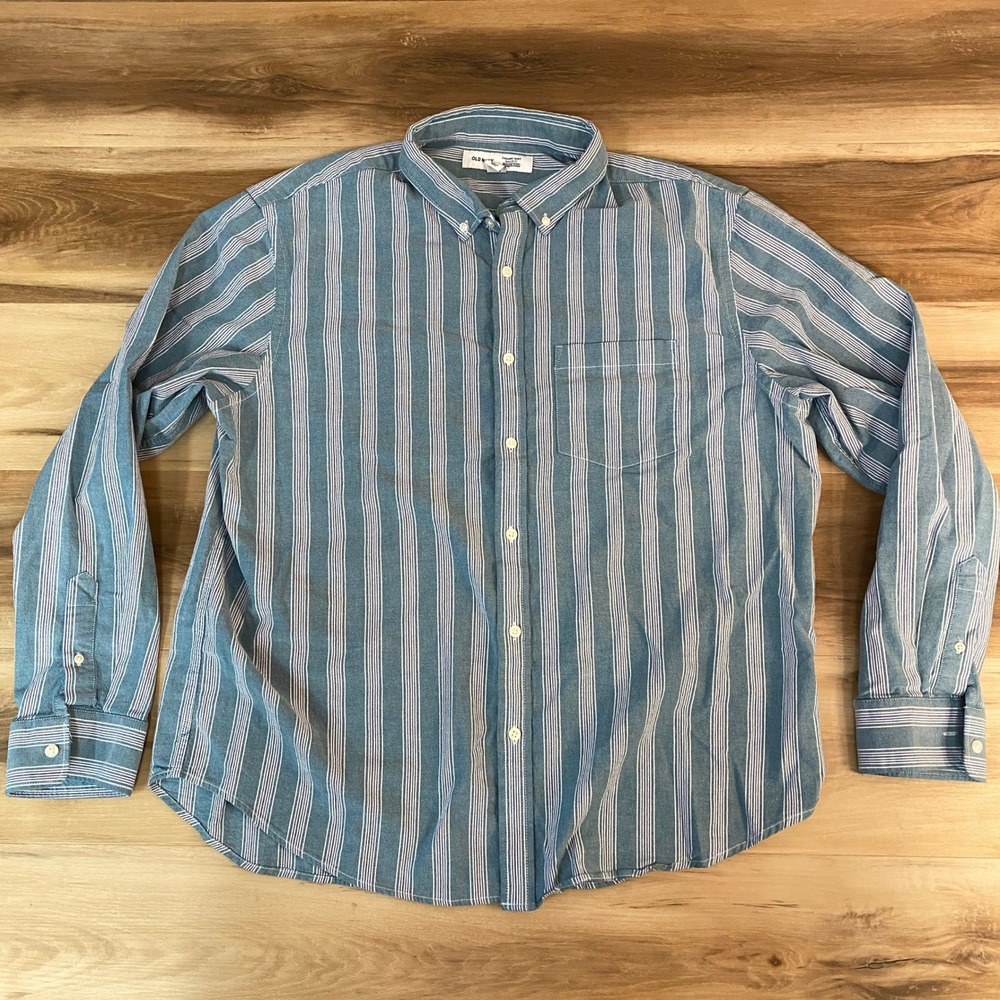 Old Navy Oxford Shirt Mens XXL Striped Button Down Everyday Flex Cotton